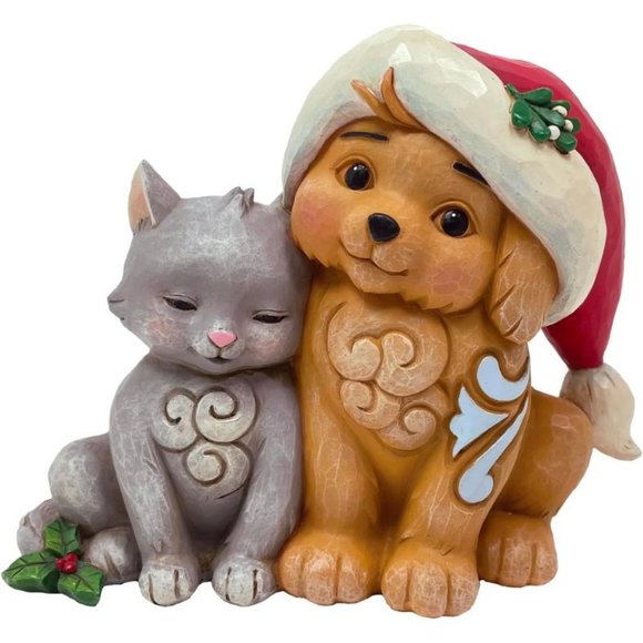 Jim Shore Heartwood Creek Kitten with Puppy in Santa Hat...